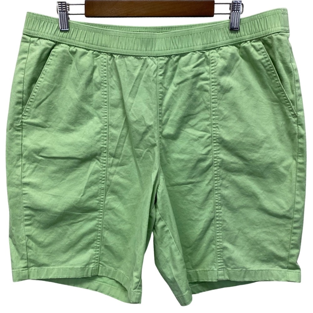 Denim‎ & Co Womens Large Green Elastic Waist Pull On Twill Shorts Seam Detail